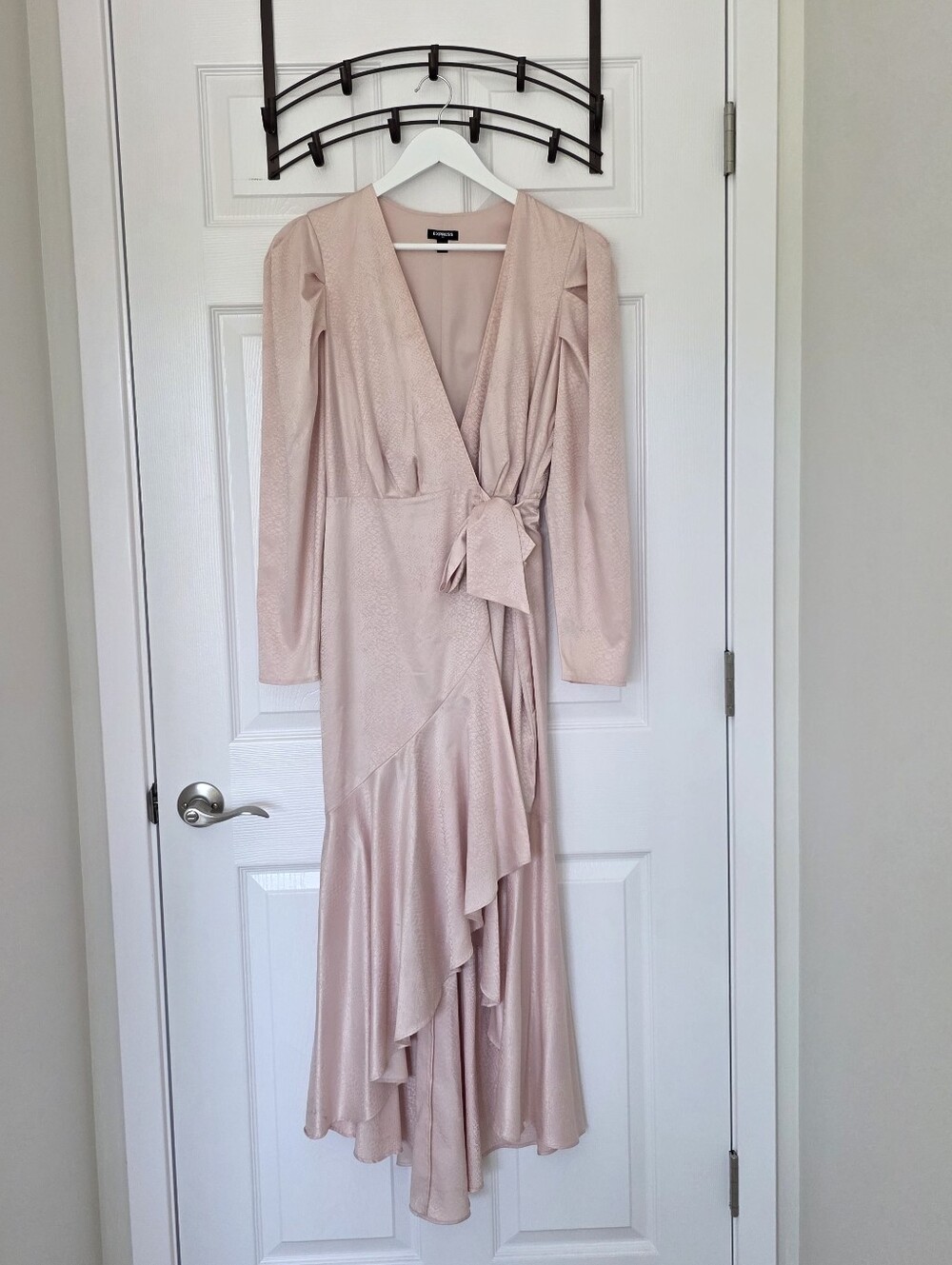 Express Blush Pink Wrap Maxi Dress with Ruffle Hem